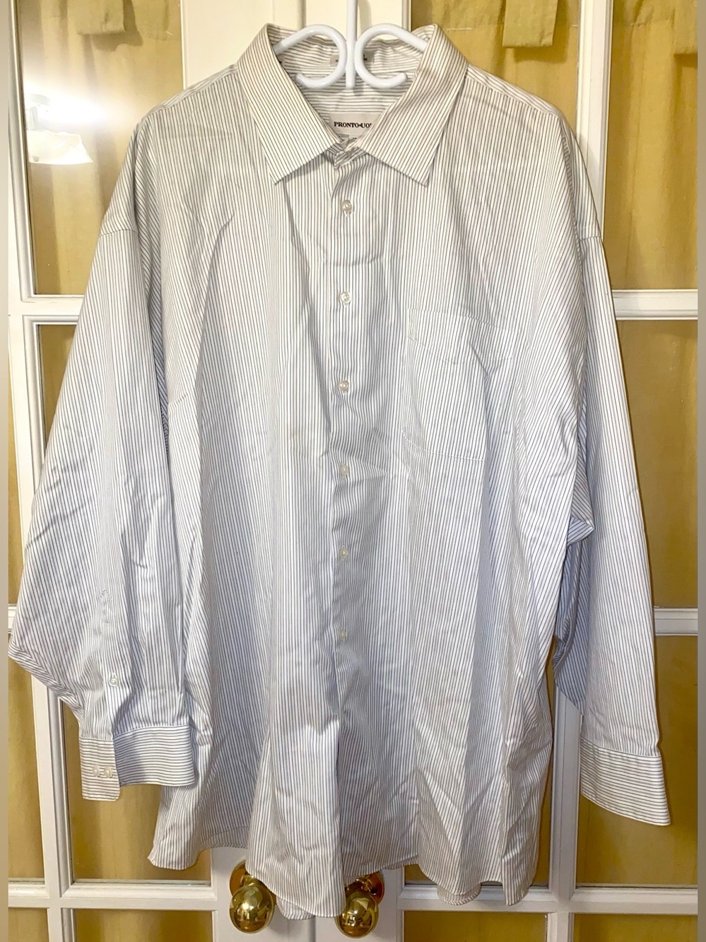 Pronto Uomo White Shirt with Thin Blue Stripes